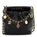 Lambskin Resin Quilted Small Bucket Bag Black