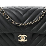 Caviar Chevron Quilted Small Double Flap Black