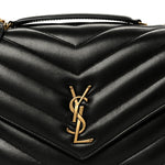 Lambskin Chevron Quilted Large Loulou Black