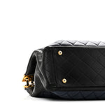 Lambskin Quilted Elegant CC Shopping Tote Navy Black