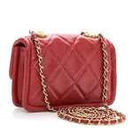 Shiny Lambskin Quilted Extra Mini Flap Red