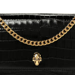 Calfskin Crocodile Embossed Skull Mini Shoulder Bag Black