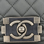 Metallic Calfskin Quilted Small Boy Flap Dark Silver