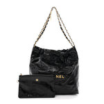 Glazed Calfskin  Quilted Small Chanel 22 Black