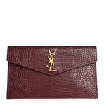 Calfskin Crocodile Embossed Uptown Monogram Clutch Rouge Legion