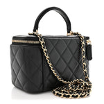 Lambskin Quilted Small Top Handle Vanity Case With Chain Black
