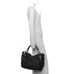 Tessuto Nylon Vitello Daino Shopping Satchel Black