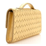 Metallic Satin Lambskin Intrecciato Long Andiamo Top Handle Clutch Gold