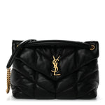 Lambskin Quilted Medium Loulou Puffer Monogram Chain Satchel Black