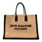 Raffia Calfskin Rive Gauche Tote Naturale Black