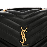 Grain de Poudre Calfskin Y Quilted Monogram Medium Loulou Chain Satchel Black