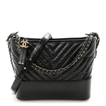 Aged Calfskin Chevron Quilted Medium Gabrielle Hobo Black