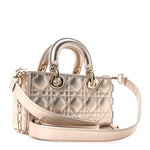 Metallic Lambskin Cannage Small Lady D-Joy Champagne