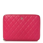Lambskin Quilted Large Zip Around Organizer Wallet Pink