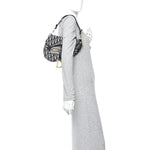 Oblique Embroidered Saddle Bag Blue