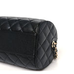 Caviar Quilted Barrel Clutch With Chain Black