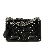 Patent Calfskin Quilted Small Boy Flap Plexiglass Black