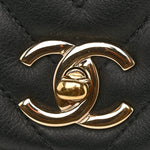 Calfskin Chevron Quilted Small Statement Flap Black
