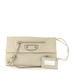 Chevre Silver Metallic Edge Hardware Envelope Clutch Gris Glace