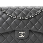 Lambskin Quilted Jumbo Double Flap Dark Grey