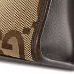 Monogram Jumbo GG Textured Dollar Calfskin Web Small Tote Bag Camel Ebony New Acero