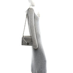 Metallic Patent Micro-Cannage Medium Diorama Flap Bag Silver