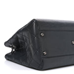 Metallic Grained Calfskin Medium Woven Chain Shopping Bag Black