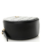 Lambskin Quilted Round Clutch With Chain Black