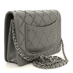 Lambskin Crystal Quilted Wallet On Chain WOC Grey