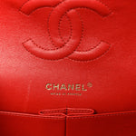 Lambskin Quilted Medium Double Flap Red
