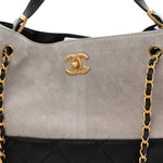 Suede Calfskin Shiny Lambskin Quilted Small Coco Base Shopping Bag Grey Black