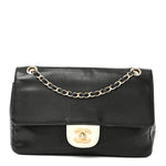 Lambskin Perforated Medium Single Flap Bag Black White