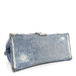 Nappa Denim Printed Hourglass Top Handle Bag Small Denim Blue