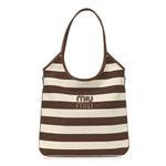 Canvas Calfskin Striped Ivy  Cacao Naturale
