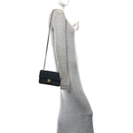 Denim Quilted Mini Rectangular Flap Dark Blue