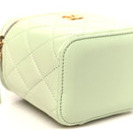 Lambskin Quilted Pearl Crush Mini Vanity Case With Chain Light Green