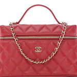 Caviar Quilted Top Handle Slim Vanity With Chain Red