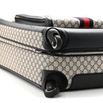 GG Supreme Monogram Textured Dollar Calfskin Web Large Savoy Trolley Suitcase Beige Blue