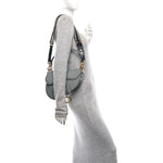 Grained Calfskin Saddle Bag With Strap Stone Grey