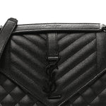 Grain De Poudre Textured Mixed Matelasse Triquilt Medium Monogram Monochrome Satchel Black
