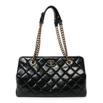 Glazed Calfskin Quilted Perfect Edge Tote Black