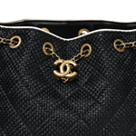 Braided Raffia Calfskin Small Chanel 25 Handbag Black White