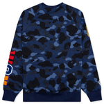 Color Camo Embroidery Shark Crewneck - Navy