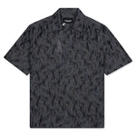 Open Neck Stencil Print Shirt - Charcoal