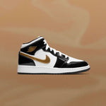 Air Jordan 1 Mid SE (GS) 'Black Gold' - Black/Metallic Gold/White