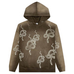 Snake Print Bleached Hoodie - Dark Moss