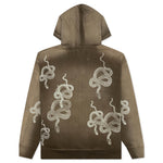 Snake Print Bleached Hoodie - Dark Moss