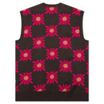 Checkered Floral Sweater Vest - Brown Floral