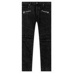 Double Stonewash Ribbed Slim Jeans - Noir Delave