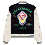 Chenille Embroidered Patchwork Bomber Jacket - Navy/Off-White